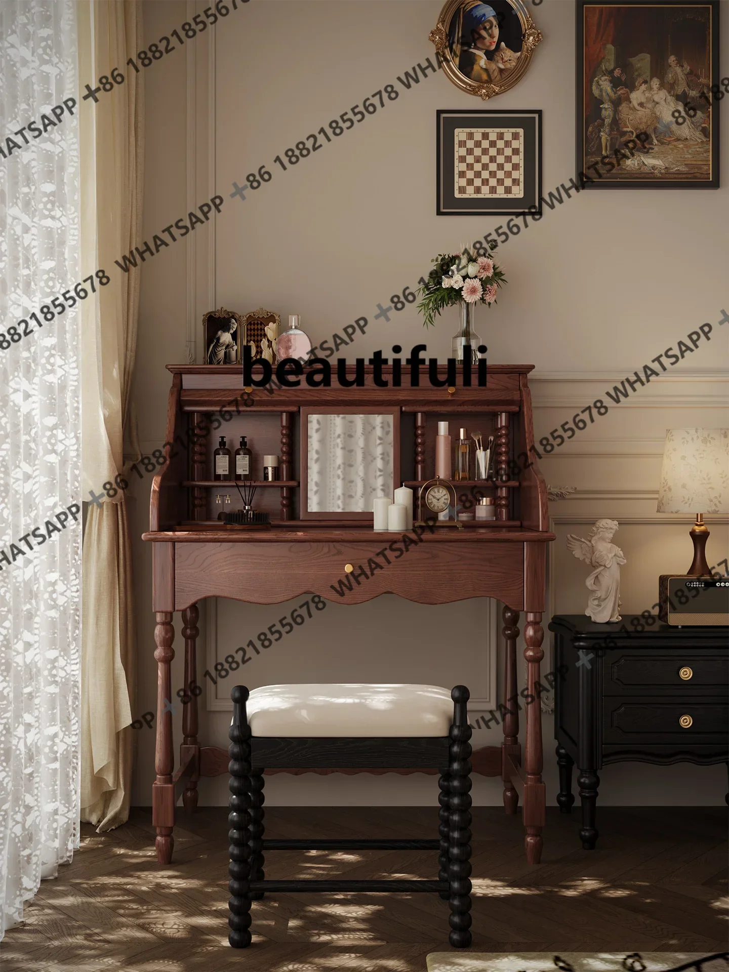 

ZJFrench solid wood dressing table dresser small bedroom used bedside dresser American vintage