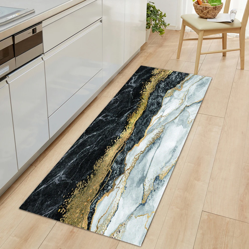 

Custom Made Kitchen Rug Bedroom Entrance Doormat Bath Living Room Floor Carpet Marble Print Bedside Hallway Non-Slip Foot Mat