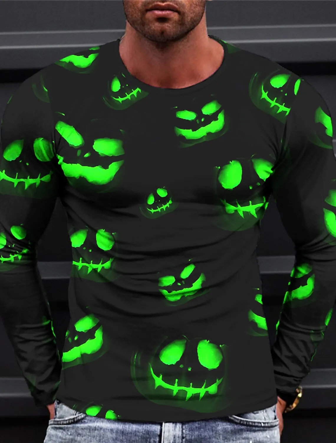 

Fashion Men's T shirt Pumpkin Graphic 3D Print Long Sleeve Shirt Outdoor Halloween Daily Crew Neck Spring & Fall Clothes Apparel