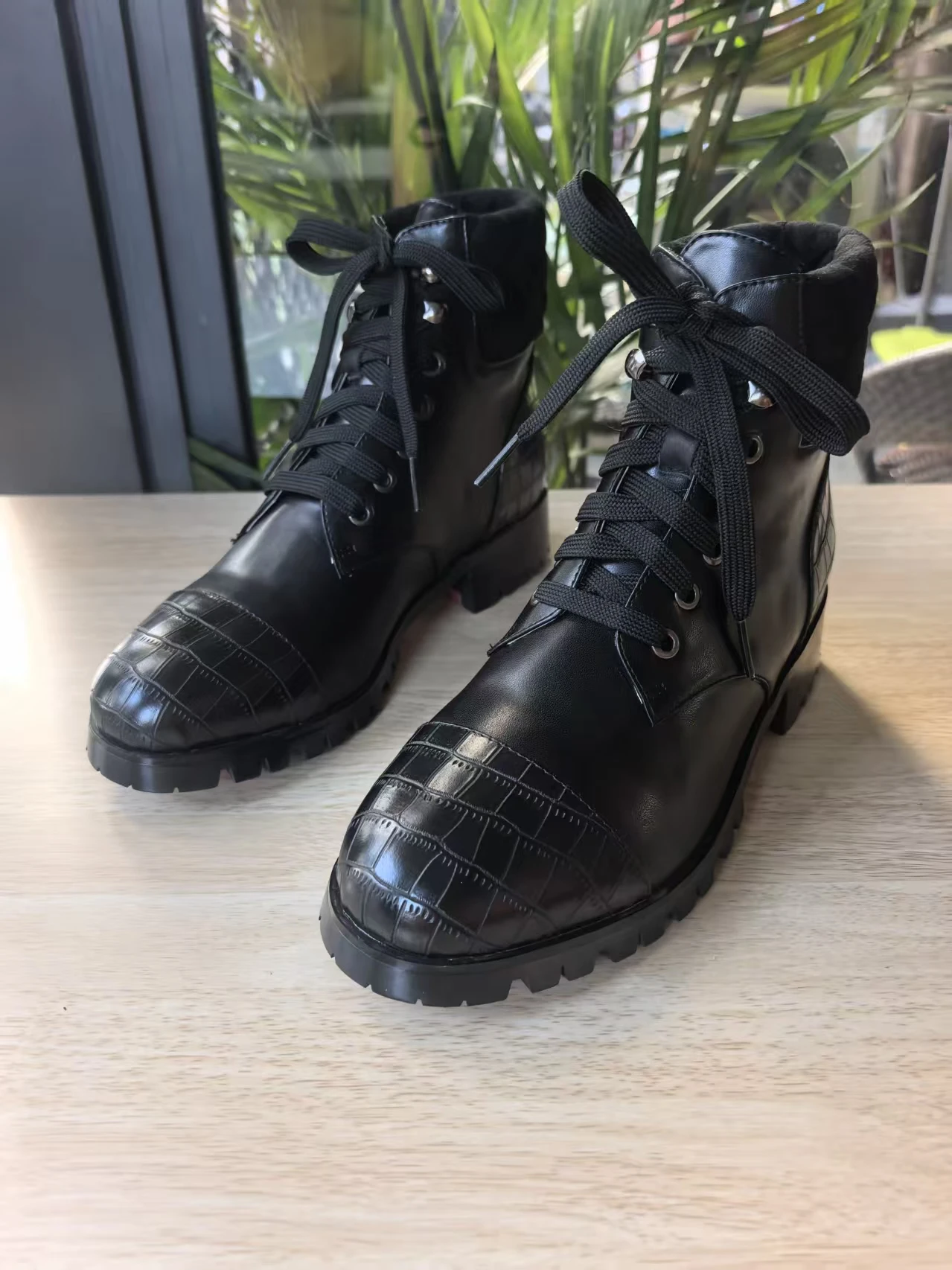 Women's Black Leather Stitching Round Toe Chunky High Heel Strap Design Simple Classic Design Ladies Office Street Ankle Boots