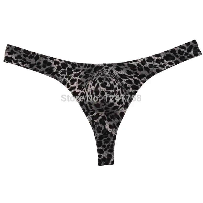 Sexy Leopard Men\'s Mini Thong Pouch Posing Tangas Breathable Bikini Briefs Underwear Ultrathin Soft G-string Cheeky Underpants