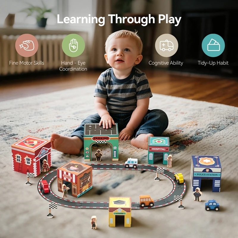 Auto-Bausteine, Schienenzubehör, Montagespielzeug-Set für Kinder, entwicklert die soziale Fähigkeiten des Babys, frühes Lernen, Kinderspielzeug