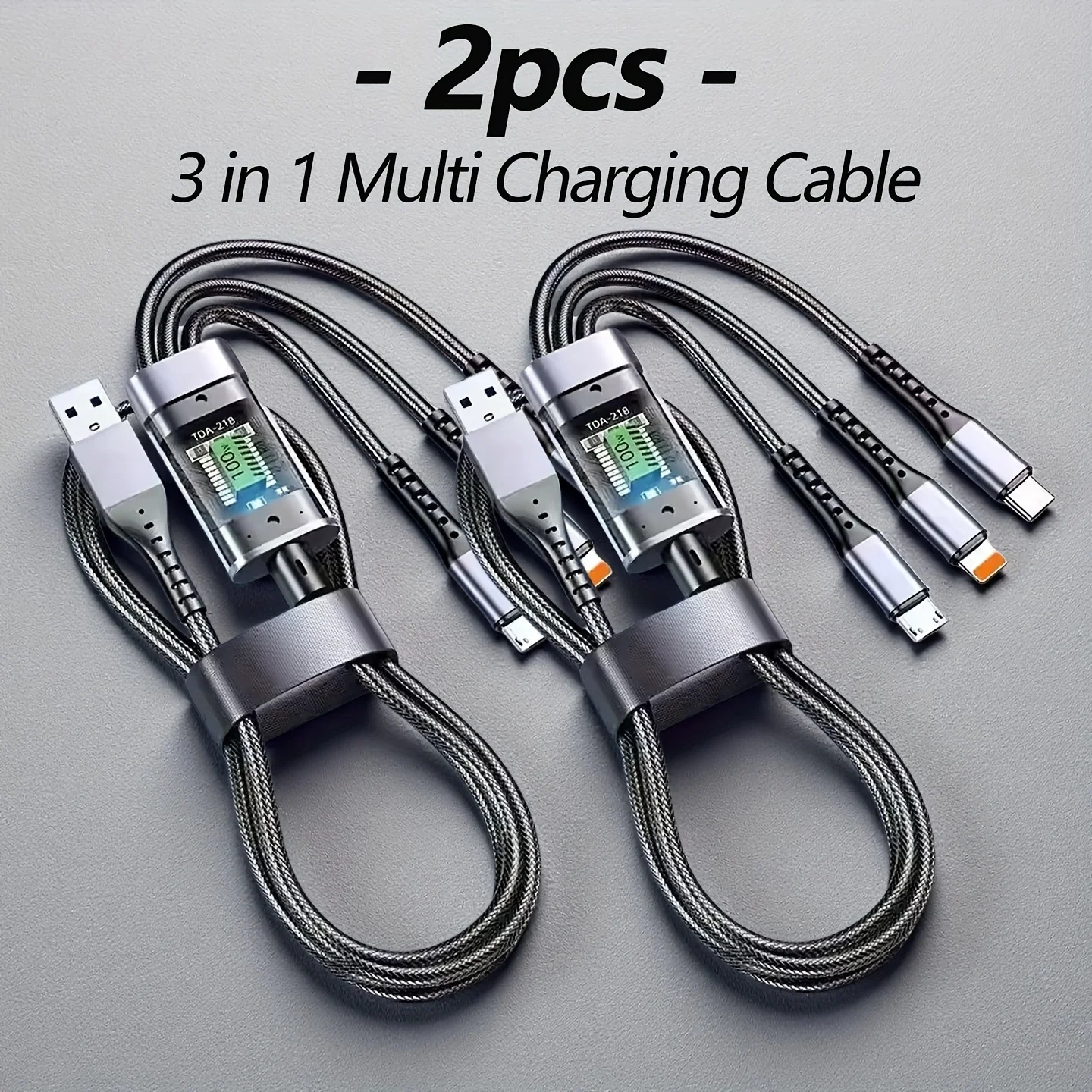 

2pcs3 In 1 100W Transparent PilotLamp Super Fast Charging Cable Universal with TypeCUsb Micro for IphoneSamsung Huawei Xiaomi 6A