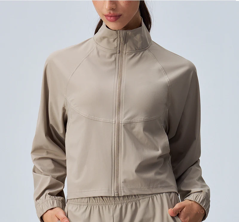 Women's Athletic Workout Running Track Full Zip Cropped Jackets UPF 50+ Sun Protection Long Sleeve Workout Shirts Yoga Gym Top