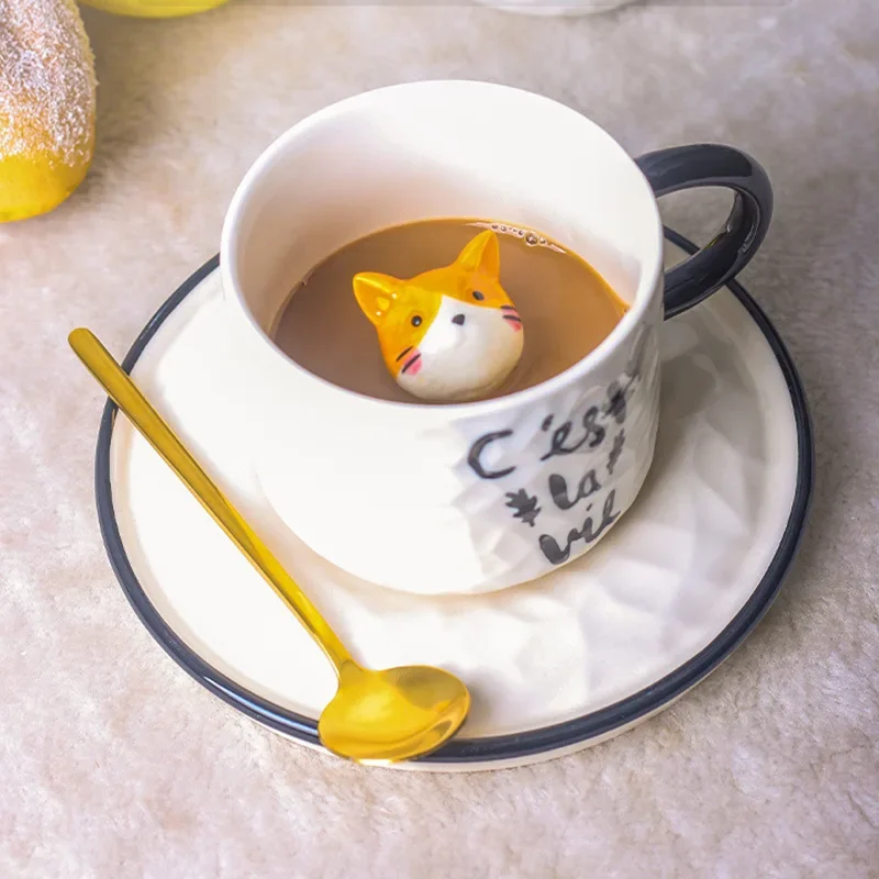 

Cat Relief Ceramics Mug with Tray, 3D Animal Cat Claw, Porcelain Cup, Coffee Milk Tea Handle, Novelty Gifts Drinkware