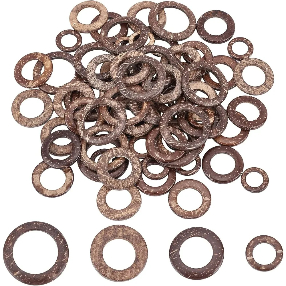 80pcs Wooden Linking Rings 4 Styles Coconut Rings Undrilled Mini Circle Pendant Connectors Hollow Wood Circles for Earring