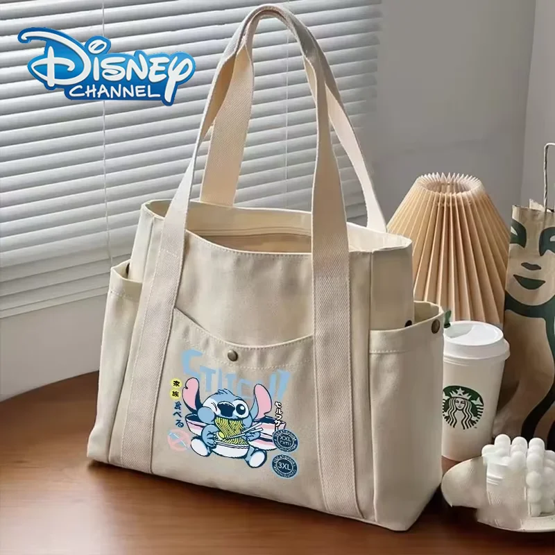 Stitch Disney Schoolgirl Tote Bags Large Capacity Canvas Female Shopper Bag Shoulder Bag Pocket Designer Handbag Square Bag Gift