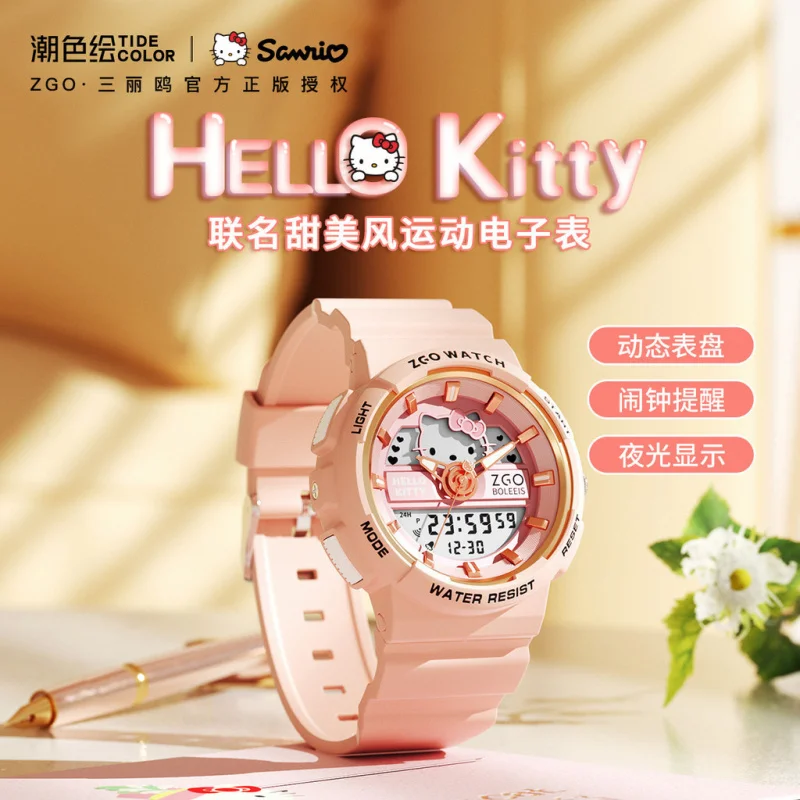 Original ZGO × Hello Kitty Sanrio Quartz Electronic Watch Sports Wristwatch Date Display Waterproof Chronograph for Gift 863
