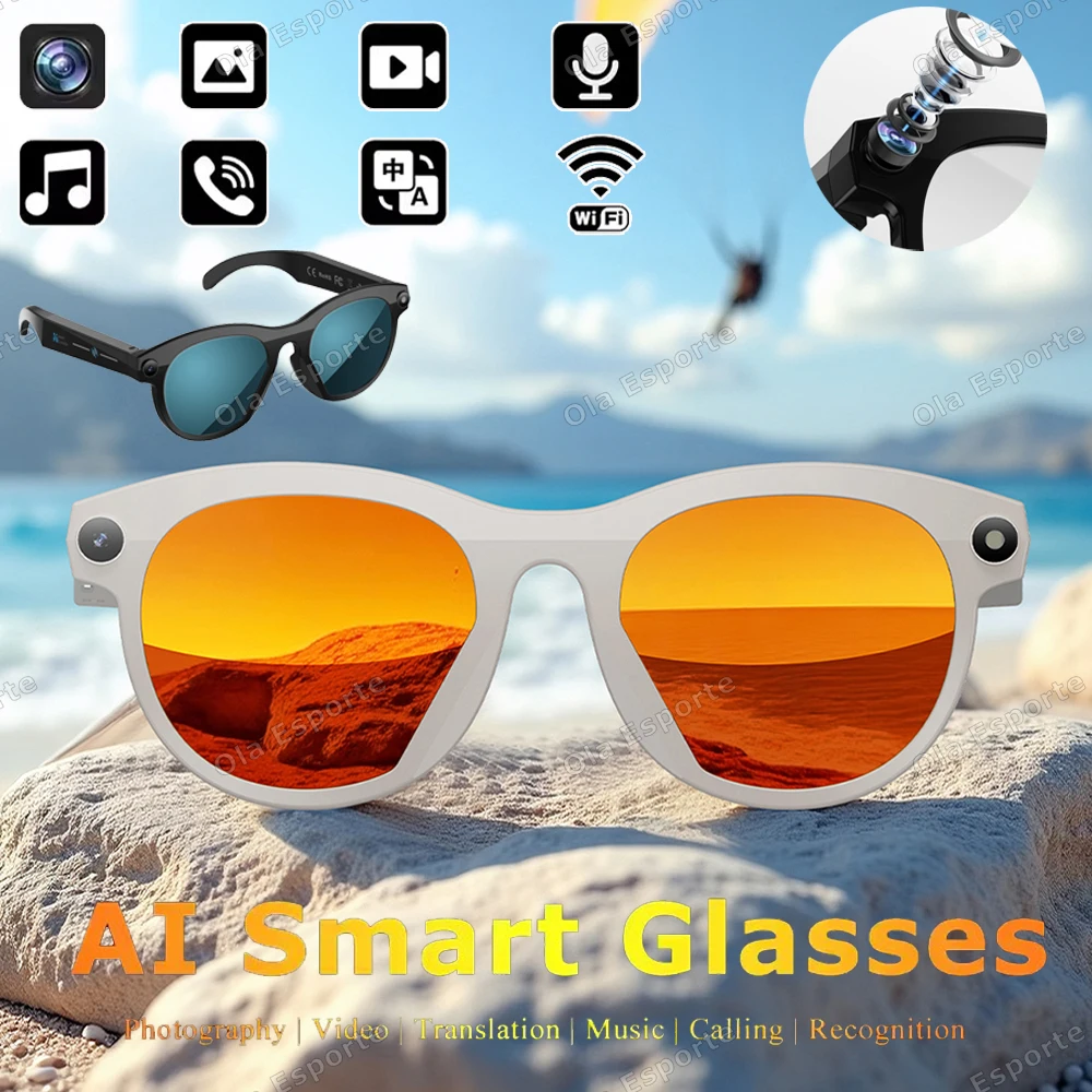 

New HD AI Smart Camera Glasses Multifunctional Bluetooth Call Voice Assistant Music Player Translation Camera Glasses Men Women