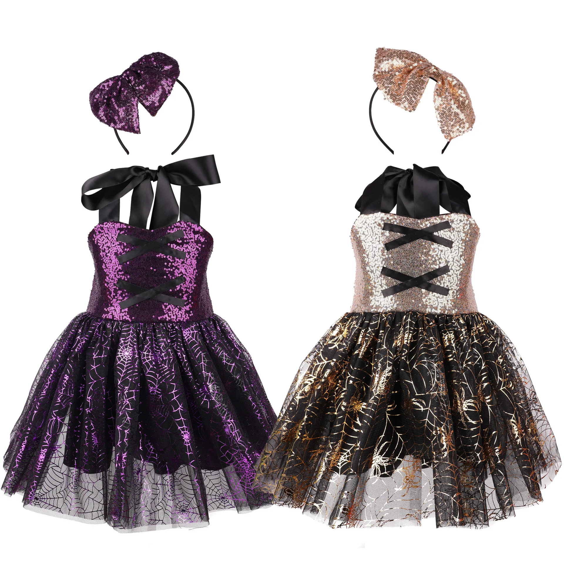 Girls Witch Fairy Tale Fancy Dress Sparkly Kids Evil Shining Queen Children Dress Halloween Cosplay Costumes Villain Clothes