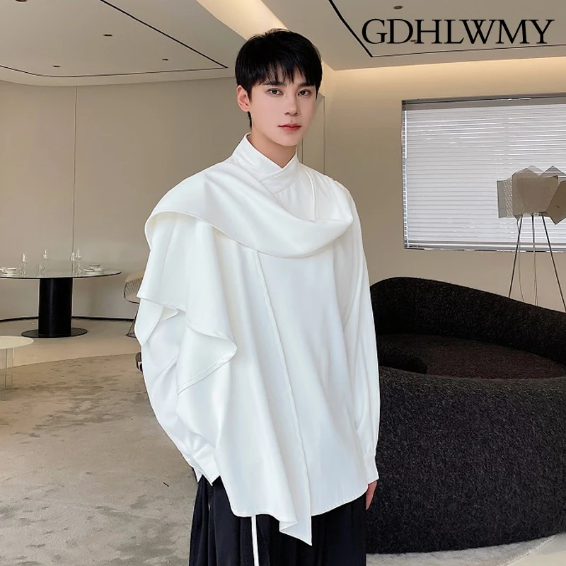 GDHLWMY Autumn three-dimensional cutting irregular multi piece Chinese style trendy loose long sleeved shirt for men and women