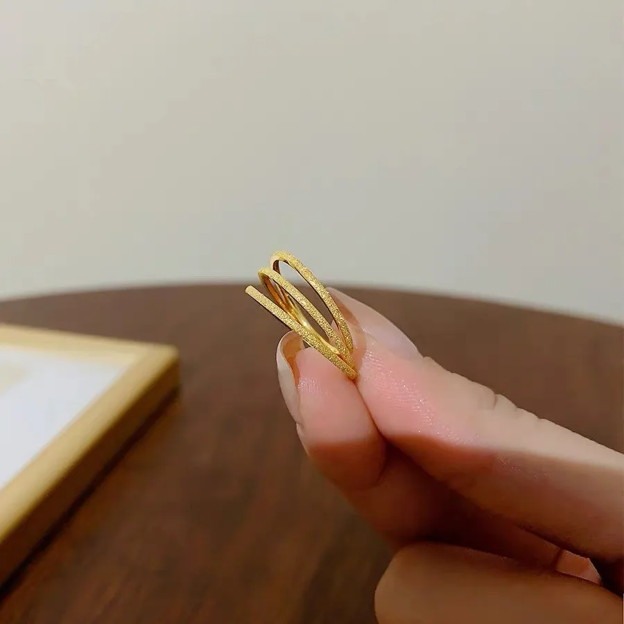2026 Quicksand Gold Frosted Glitter Ultra Thin 18K Gold Index Finger Ring For Women No Need Take Off When Washing Hands Simple A