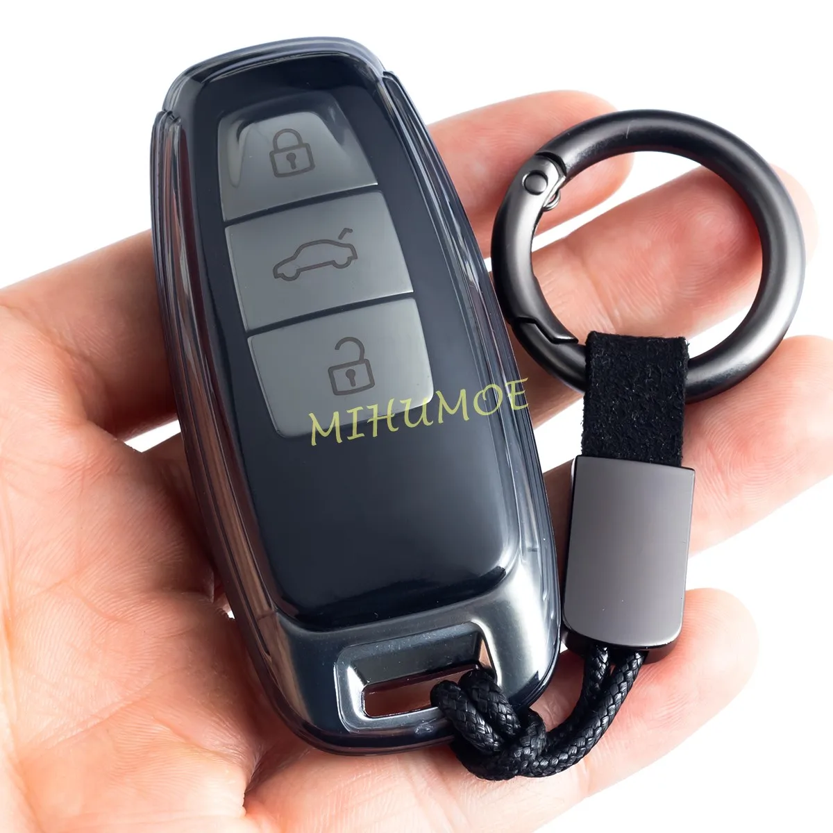 For Audi A3/S3 A6(C8) A7 A8 Q7 Q8 e-tron Sportback/GT S6 S7 S8  Black Transparent Car Key Fob Case Cover Keychain Accessories