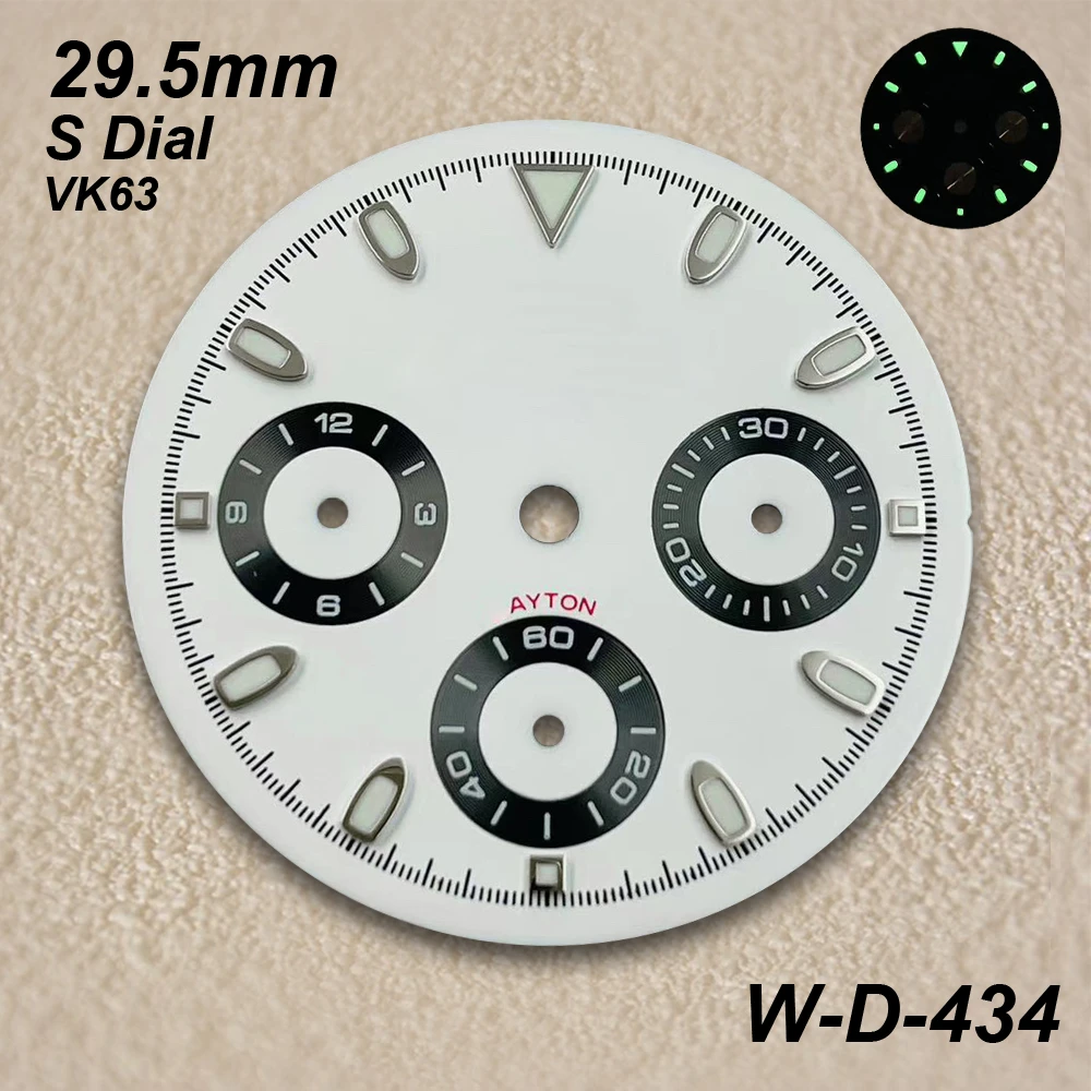 29.5mm DTN Panda S Dial Fit VK63 Movement Green Luminous Enamel/Sunray High-Quality Quartz Watch Modification Accessories