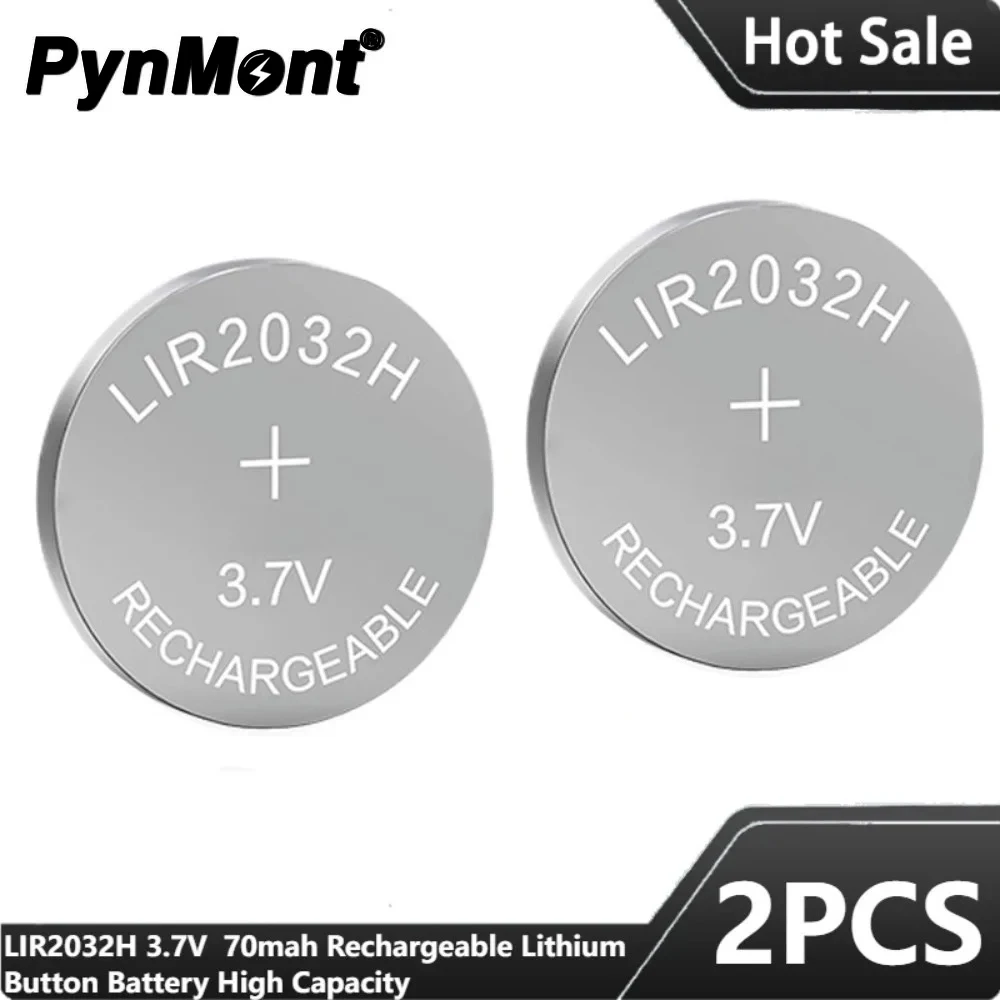 2PCS 3.7V 70mah LIR2032H Rechargeable Button Battery High Capacity Version of LIR2032 Lithium Cell Coin Batteries Replace CR2032