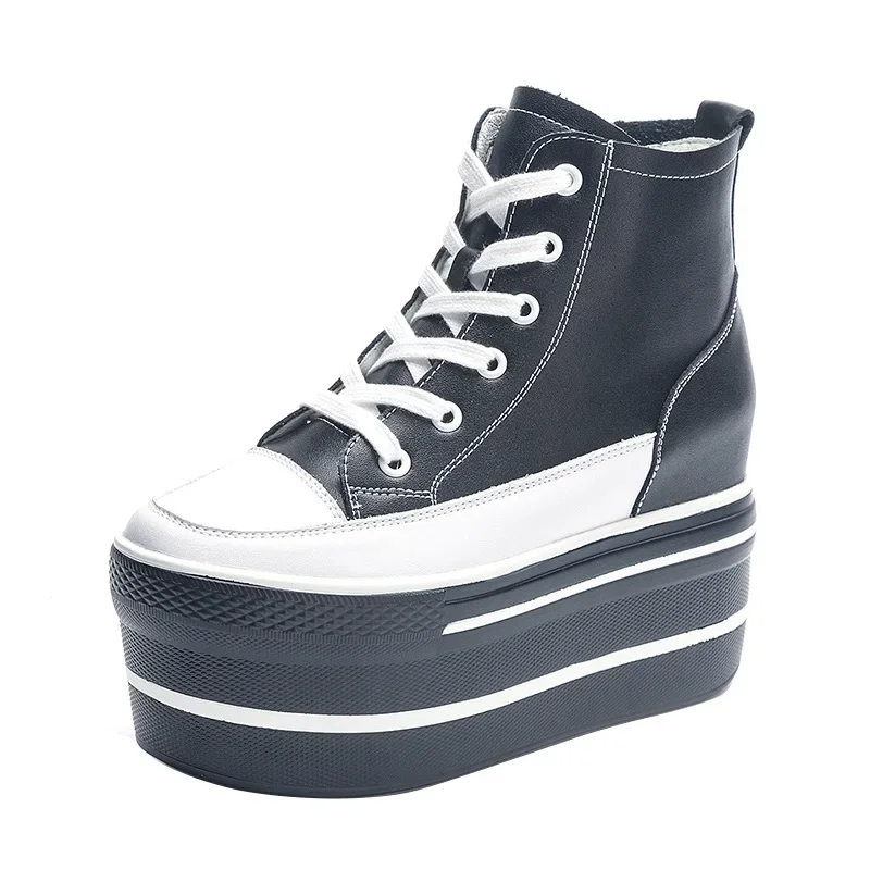 

10,5 см, 2026, женские высокие кроссовки, повседневные ботинки из натуральной кожи на шнуровке, женские кроссовки на весну и осень, туфли на высоком каблуке