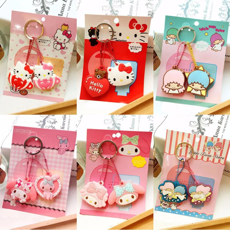 Sanrio Key Case Cartoon Hellokitty Kawaii My Melody Girl Heart Key Chain Accessories Pendant Two Pack Exquisite Holiday Gift