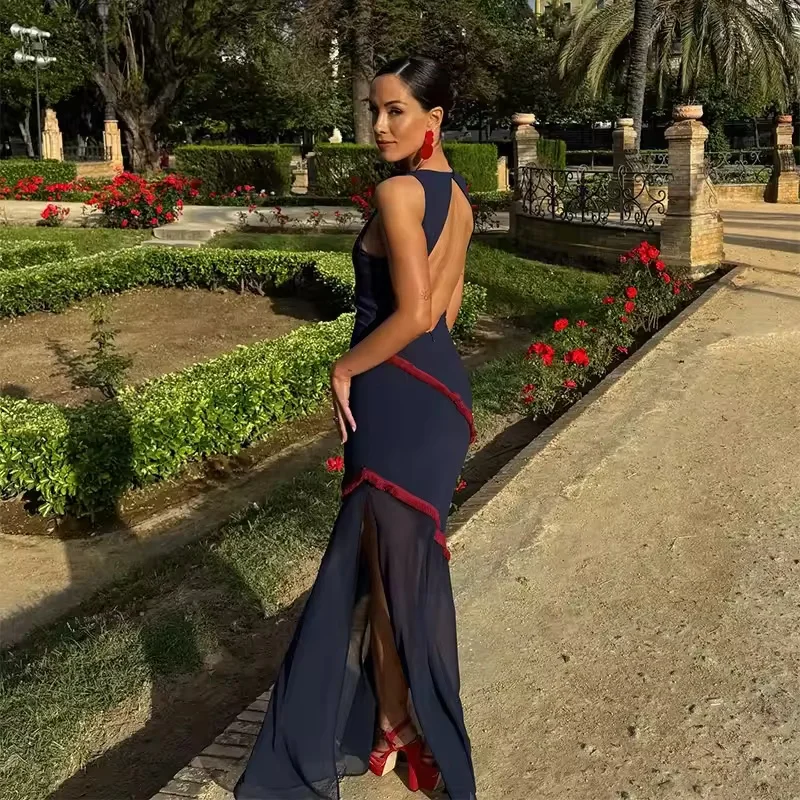 فستان Tidalyf 2025 للسيدات بدون أكمام بدون أكمام ورقبة دائرية مع حواف هامش وحاشية شيفون شفافة ملابس مثيرة للحفلات #2