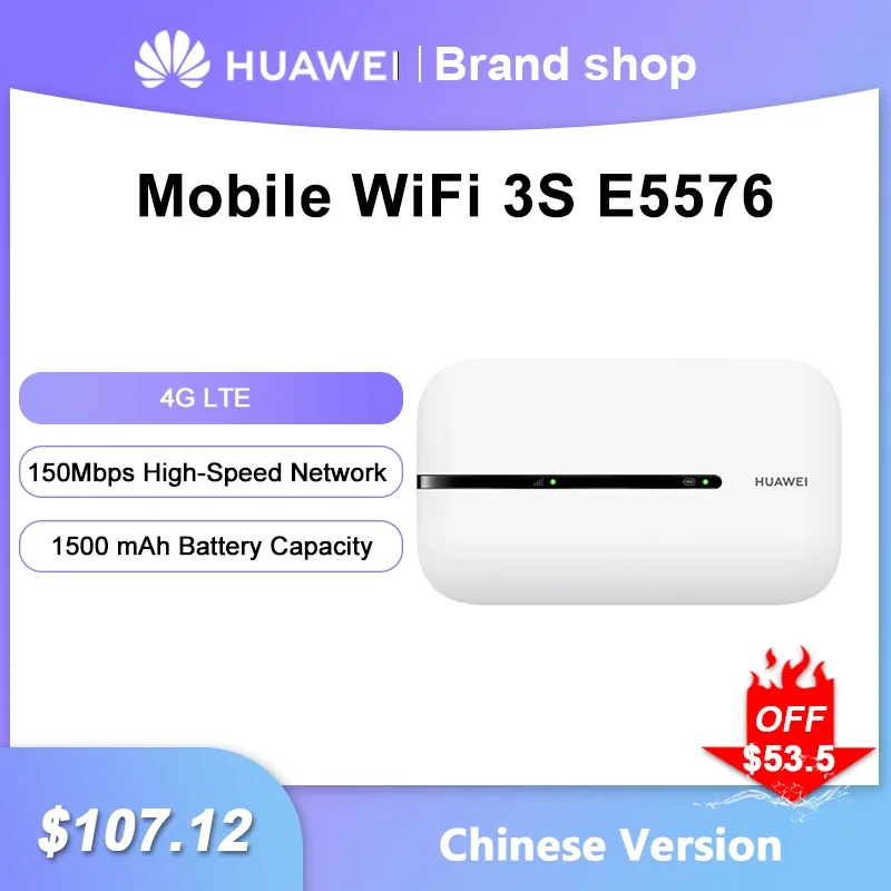 

HUAWEI Mobile WiFi 3S E5576 Router 4G LTE 150 Mbps Unlock Modem Mini Outdoor Portable Hotspot Sim Card Slot Repeater 1500Mah