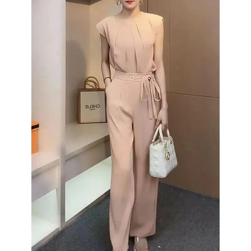 Super Immortal Light Luxury Noble Goddess Set 2024Summer New Fashion Celebrity Style Top senza maniche + pantaloni a gamba larga Set a due pezzi