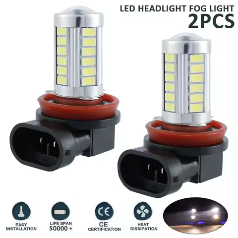 2Pcs H8/H11 Auto LED Fog Light Bulbs 660LM 6000K White Car Driving Running Lamp 12V Plug and Play Car Attachment Replacement