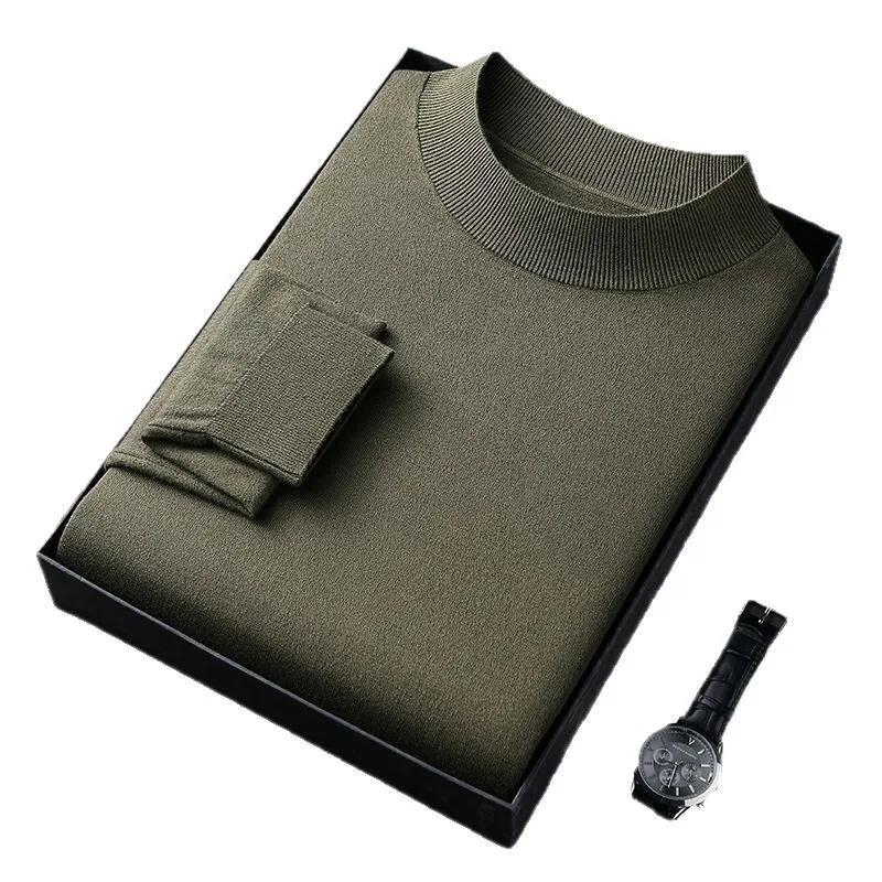 Men Spring Thin Half Turtleneck Sweater Mulberry Silk Wool Blend Knit Basic Long Sleeve Undershirt