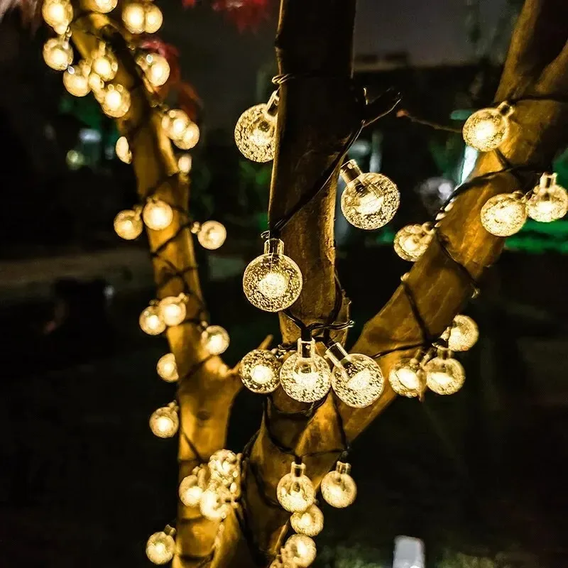 Waterproof Solar Bubble Ball Lights, Outdoor Orb String Lights with Water Drop Design for Garden Patio Holiday Decoration