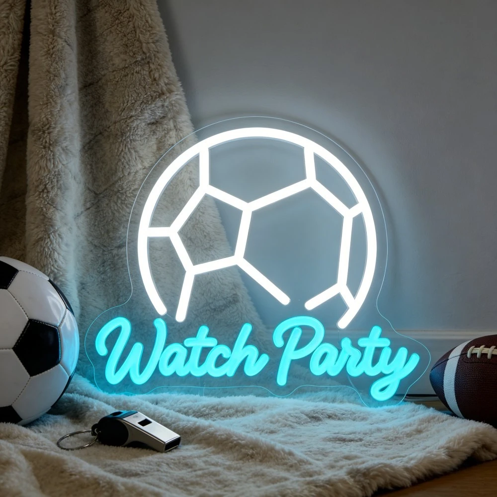 

Неоновая LED-вывеска Watch Party - Football с USB-питанием и регулировкой яркости для футбольных фанатов, игровой комнаты, спальни, бара, вечеринки, подарка, декора стен