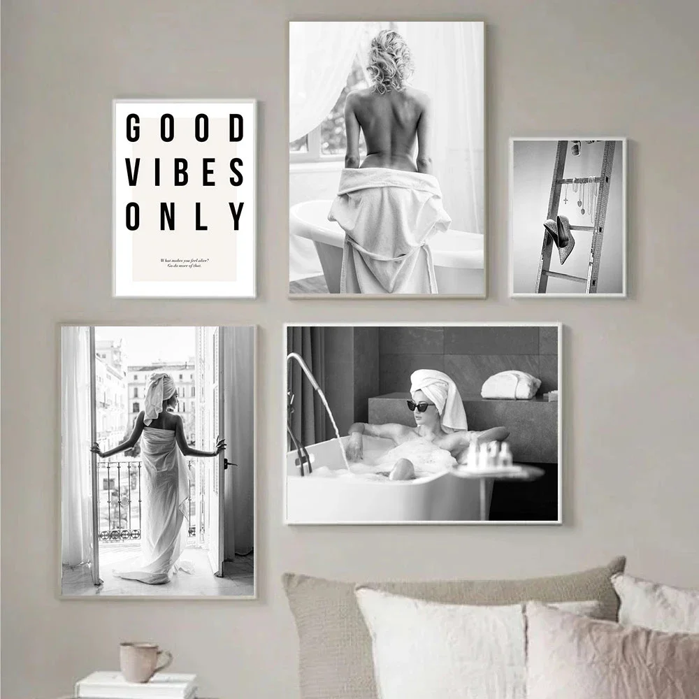 

Modern Black And White Canvas Painting Fashion Sexy Woman Back Luxury Bathroom Posters And Prints Wall Art Pictures Home Decor