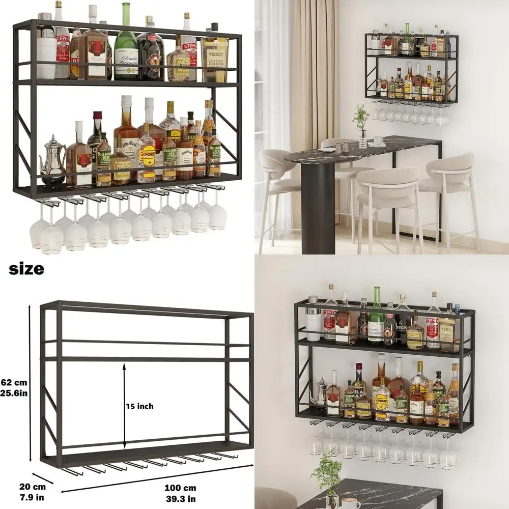 

Two-Tier Metal Wall-Mounted Wine Rack for Home Storage and Display