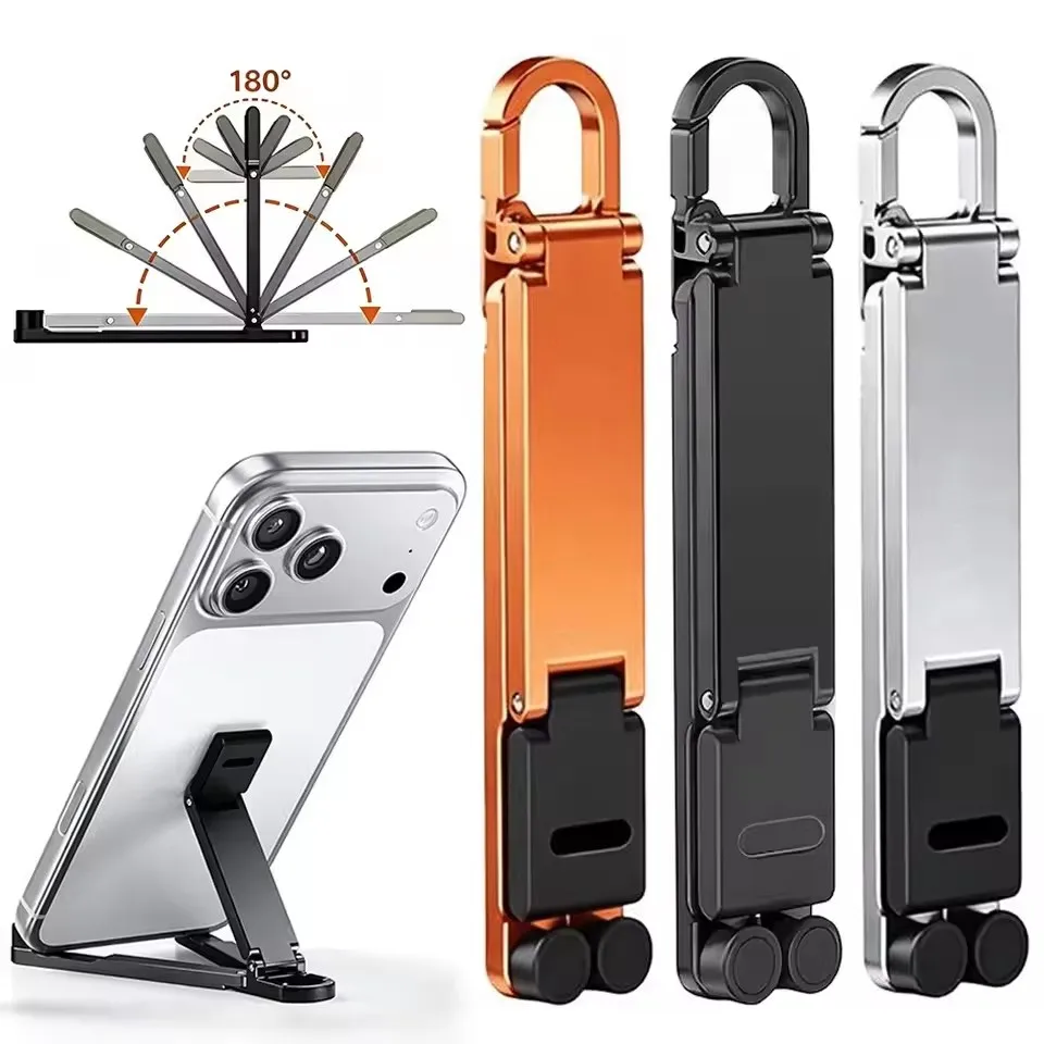 Mini support pliable pour téléphone portable avec clip de fixation arrière, réglable, portable, léger et fin, idéal pour les voyages et le bureau.