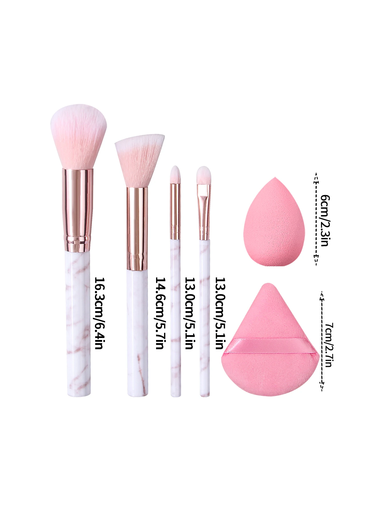 Juego de brochas de maquillaje profesional de 6 piezas con esponja, brochas de nailon suave para rostro/contorno/ojos/blush, kit de regalo cosmético premium para mujeres