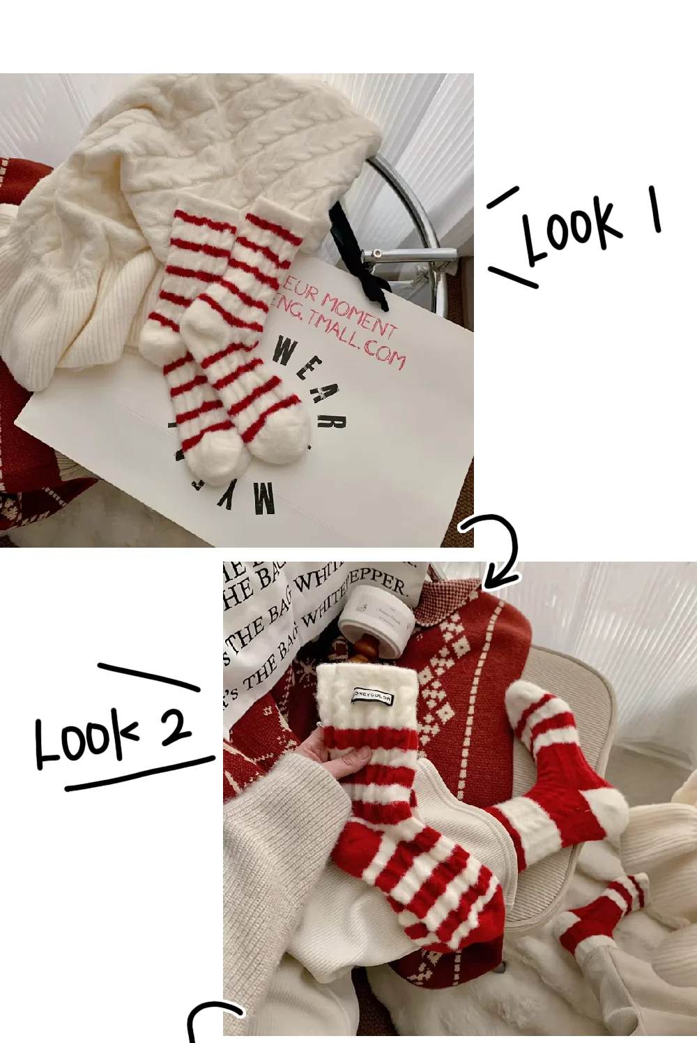 

Women's Winter Velvet Socks mid Tube Warm Plush Red White Stripes Christmas Gift Girls Velvet Socks New Year