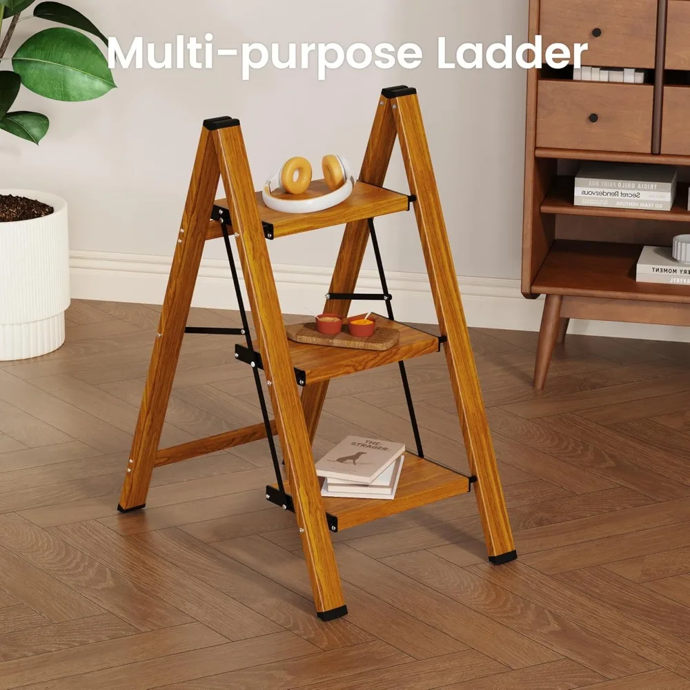 سلم ألومنيوم قابل للطي خفيف الوزن ومضاد للانزلاق بدواسة واسعة بسعة 330 رطل للاستخدام المنزلي #6