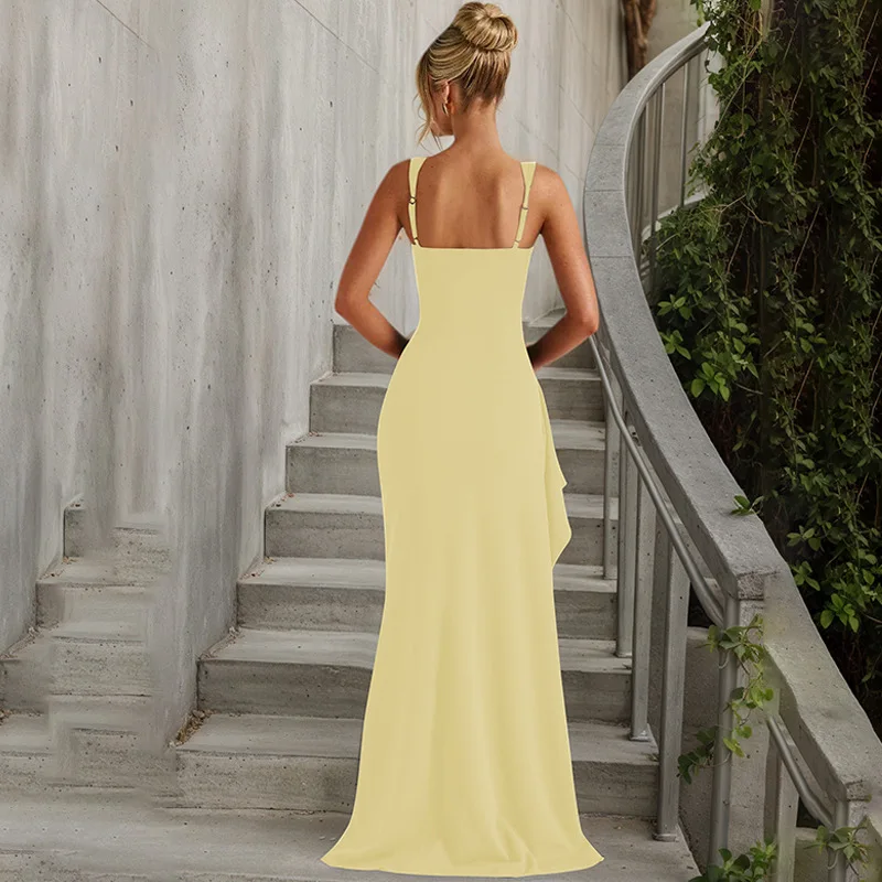Frauen Kleidung Sommer Mode Sexy Ärmellose Spaghetti Strap Backless Hohe Oberschenkel Schlitz Kleid Einfarbig Abendkleid Langen Rock