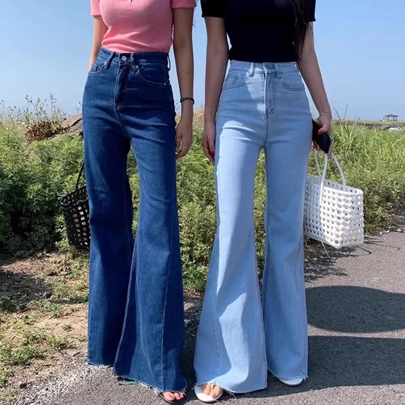 Blue Wide Leg Jeans Women Vintage Streetwear High Waisted Elegant Denim Y2k Flare Pants Denim Summer Korean Elegant Bottom