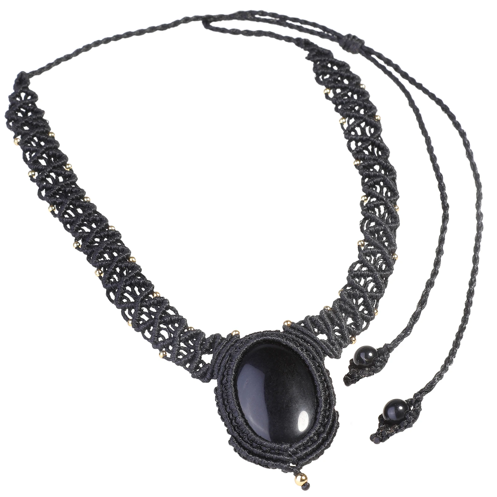Natural Crystal Stone Collar Choker Adjustable Black Nylon Braided Oval Pendant Necklace Luxury Jewelry For Women