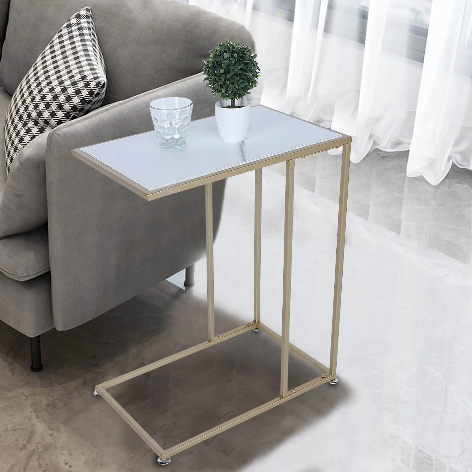 Modern Open Type Side End C Shape Table Coffee Tea Table for Bedroom Living Room Office Decoration