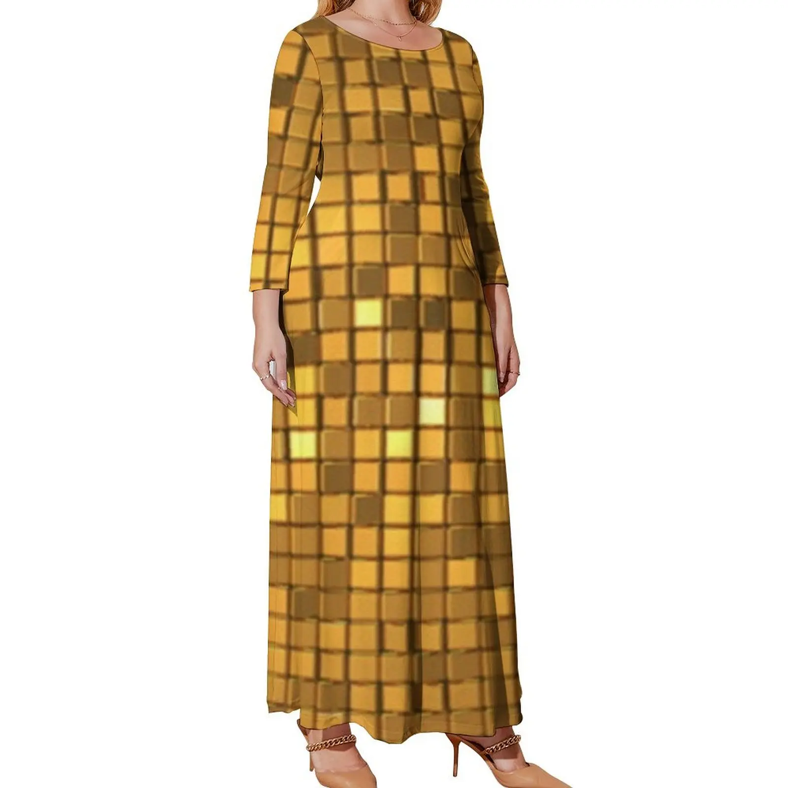 Vestido dorado brillante de manga larga para mujer, vestidos de fiesta de diseñador de lujo, Vestidos de Noche de moda, Bola de discoteca, 2024