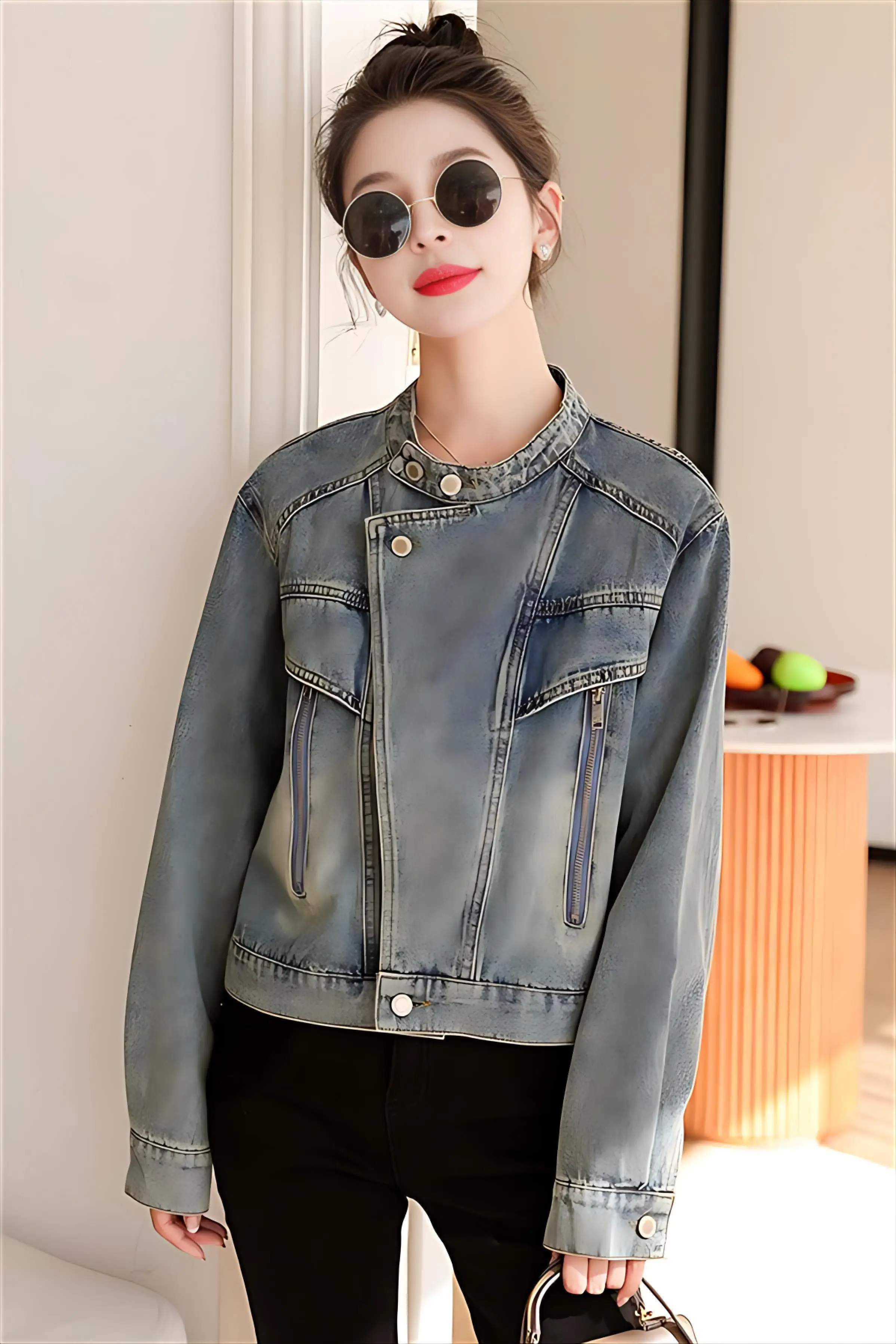 

Джинсовое пальто с мехом, женские летние парусиновые кавайные пояса, женская пляжная одежда, хипстерские минималистичные полые куртки с открытыми передними карманами