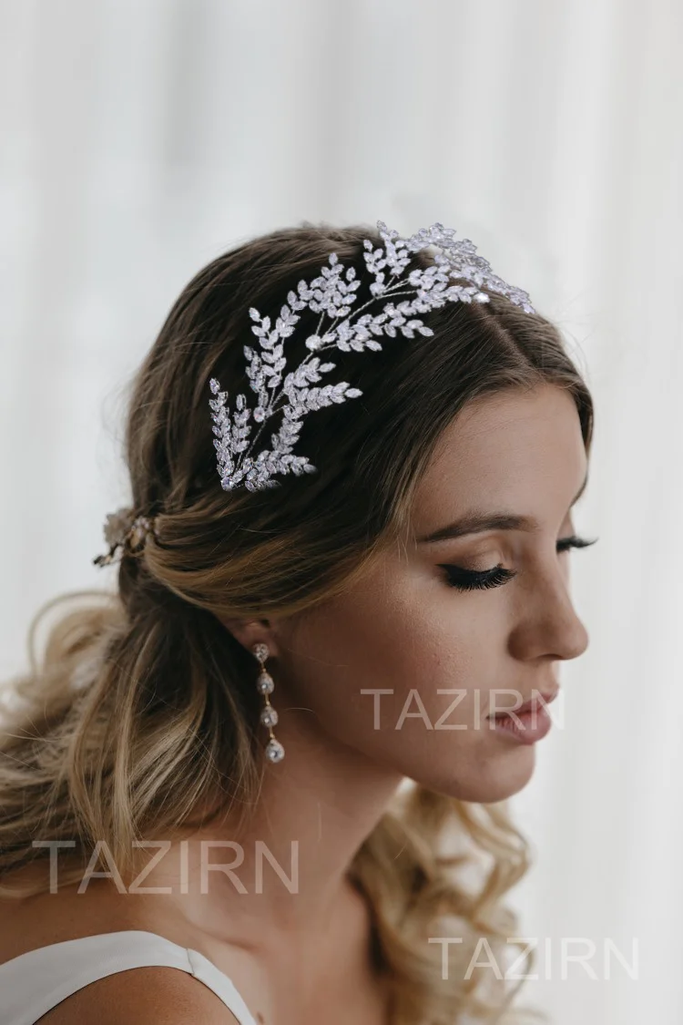 New Luxury Full Zirconia Wedding Bridal Headband Extend Length Handmade Hairband Bride Hair Vines Headpieces Hair Jewellery Gift