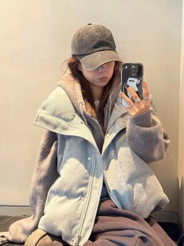 Gilet en coton tricoté Thiened, vêtements d'extérieur pour femmes, chaleur élégante, petite taille, automne hiver, nouvelle arrivée, décoration à fermeture éclair, Lon...