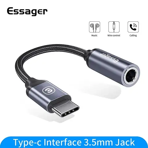 Essager USB tip C 3.5 Jack kulaklık adaptörü USB C 3.5mm kulaklıklar için AUX ses adaptör kablosu Huawei P30 Xiaomi Mi 10 9 Es