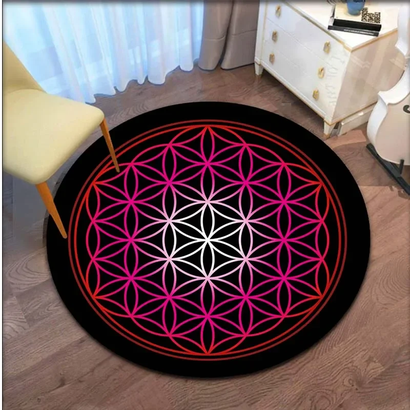 Sacred Geometry Flower Print Round Carpet Washable Living Room Floor Mat Anti Slip Chair Mat Bedroom Rug Home Decor Salon Rugs