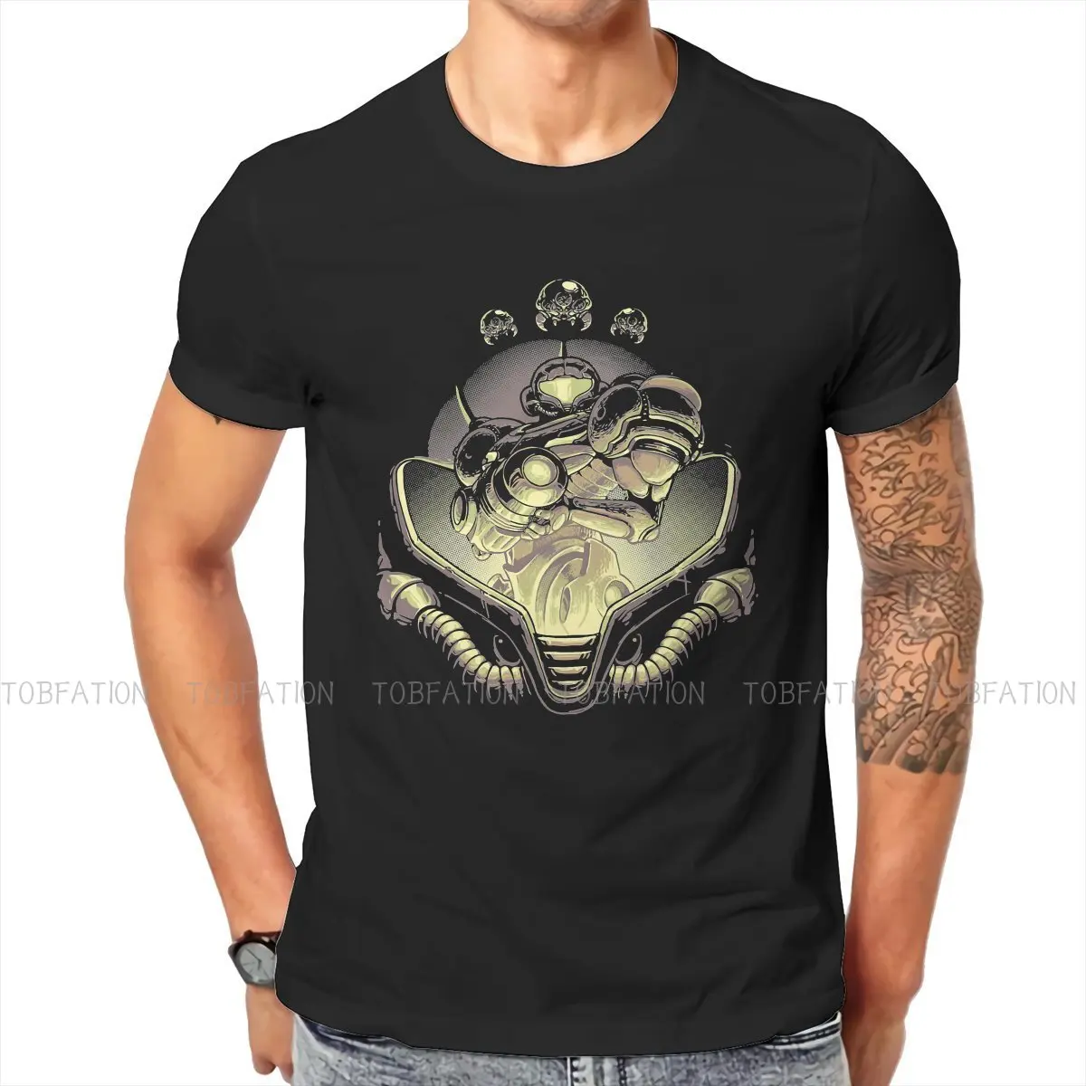 Metroid Zero Mission Game Samus Helmet Tshirt Vintage Men Alternative Teenager Clothing Tops Oversized Cotton O-Neck T Shirt