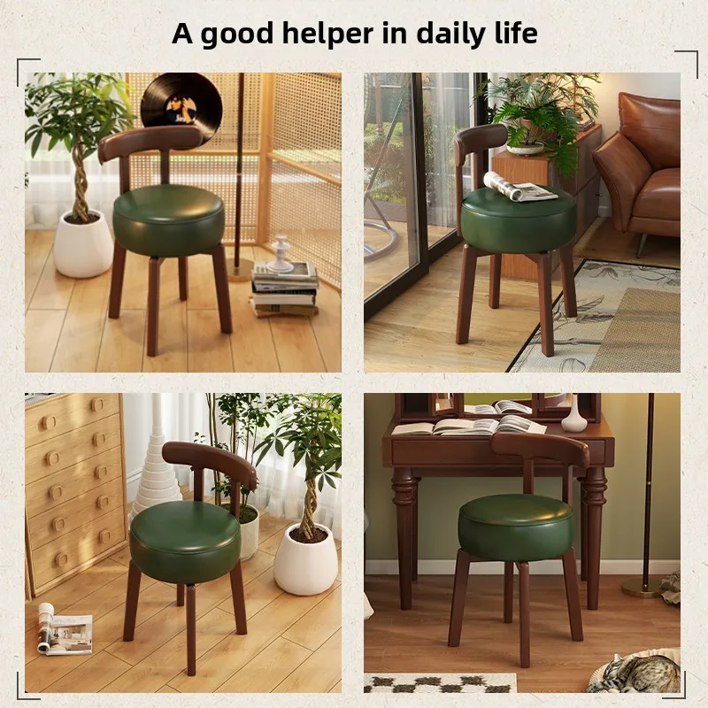 Solid wood rotating dressing chair, leather cushion, bedroom dressing chair, solid wood backrest chair, office desk and chair - view 3