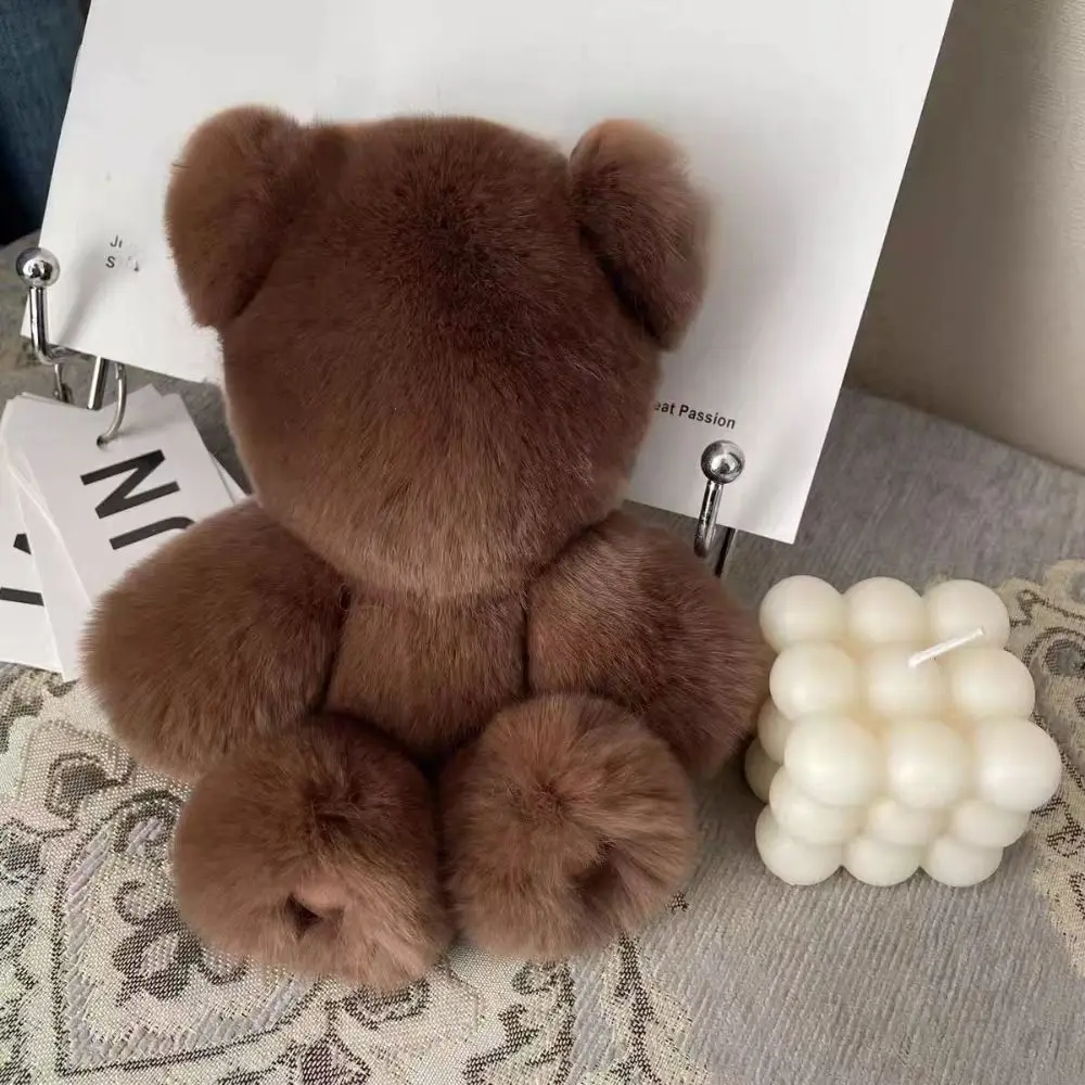 Fashion Handbag Charm Bear Keychain Bag Ornament Brown Bear Pendant Stuffed Animal Cute Bear Keyring Women Girls