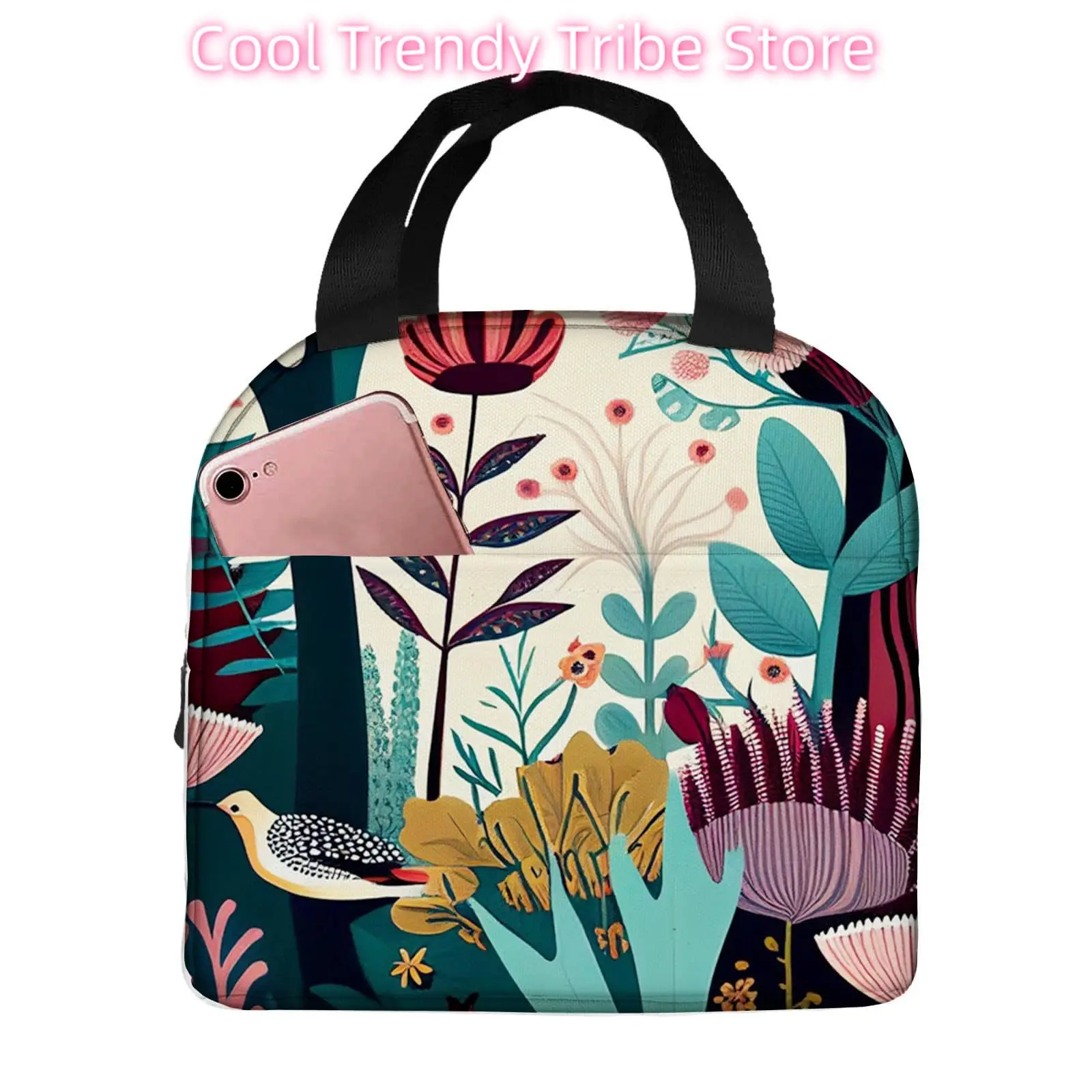 Rportable Lunch Bag for Women Men Insulated,reusable Lunch Box for Office Work Picnic Beach,Botanical Plant and Colors Lunch Bag
