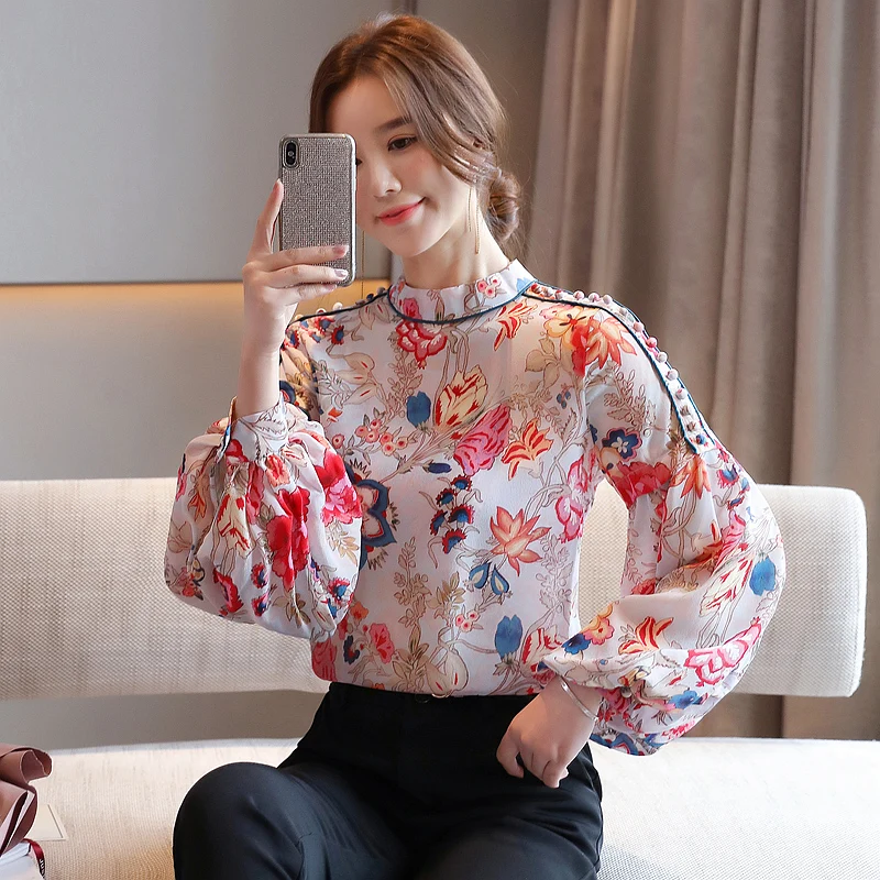 Long Sleeve Women Blouses Shirts Blusas Mujer De Moda 2024Blouse Women Print Chiffon Blouse Shirt Women Tops Clothes Blusa D419