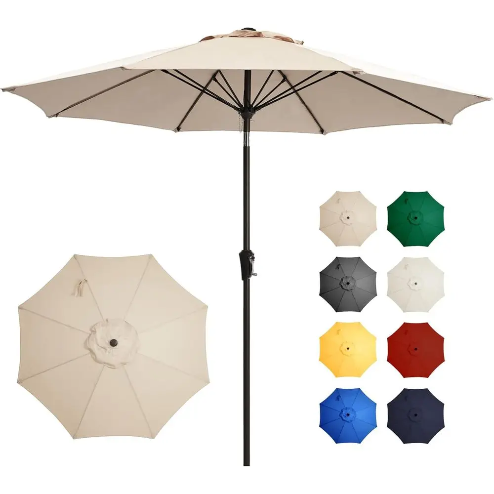 Sombrilla de Patio para Exteriores Resistente a los Rayos UV con Manivela y Botón de Apertura Fáciles, 8 Varillas de Fibra de Vidrio, Apta para Piscina, Terraza, Jardín